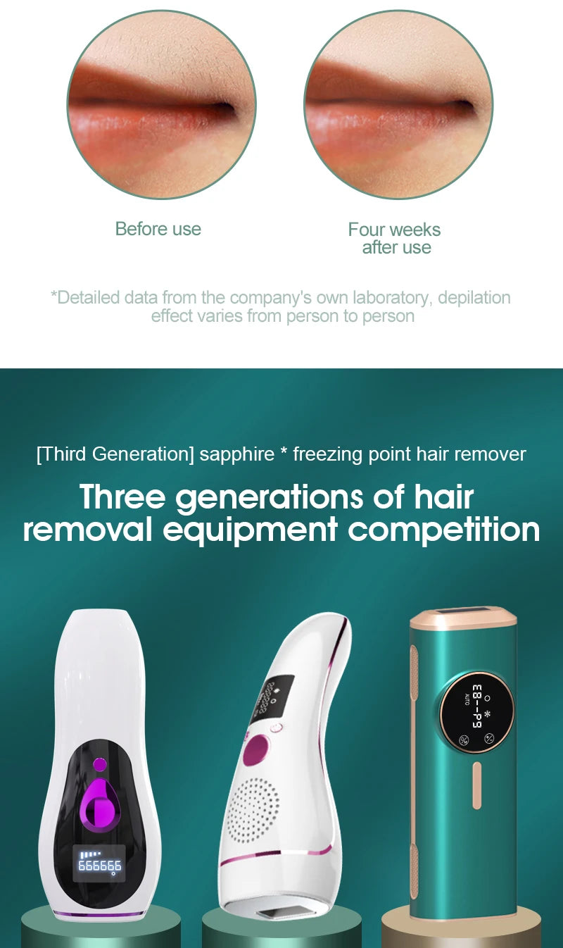 Salon Level Sapphire Freezing Point Hair Remover Portable High Energy IPL Hair Removal Device With Digital Display